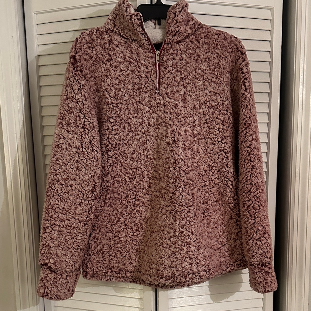 Zesica Cozy Sherpa Fleece Pullover Jacket - Pink Small